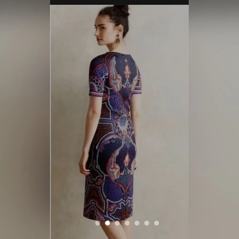 Pankaj & Nidhi Fitted Short Sleeve Scuba Dress, Mosaic Print, Size 2